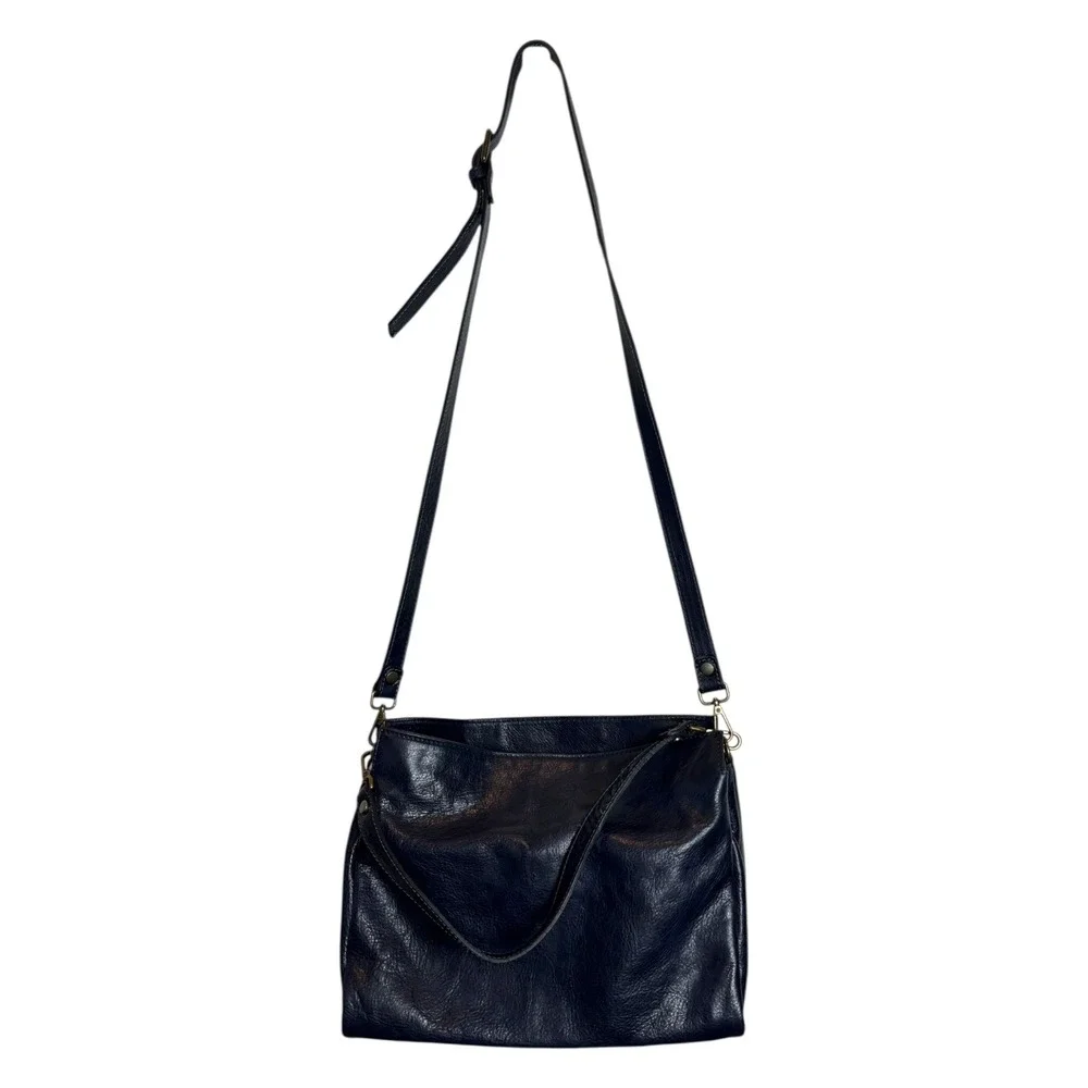 Sundance Leather Hobo Shoulder Bag Navy Blue Made in Italy Convertible Crossbody